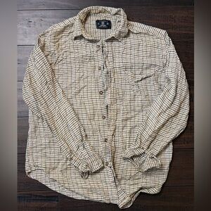 Men's Tan Checkered Casual Button-Down Shirt